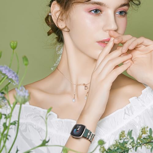 Green Sport Silicone Fitbit Versa 3/4 & Sense Charms Band with Cute Rings - Women