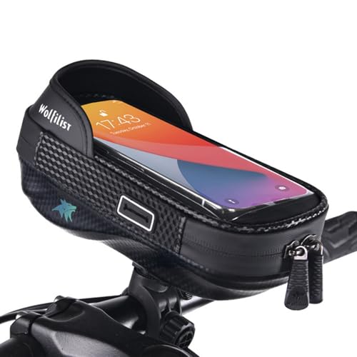 Waterproof Bike Phone Mount - Touch Screen Holder for 7'' Phones, 360¡Æ Rotation & Shockproof Handlebar Bag - Ideal for Cycling, Motorcycle, Electric Bike Accessories (BLACK)