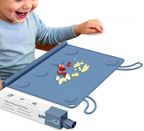 Denim Blue Silicone Baby Placemat - Non-Slip, Dishwasher Safe for Toddler Self-Feeding