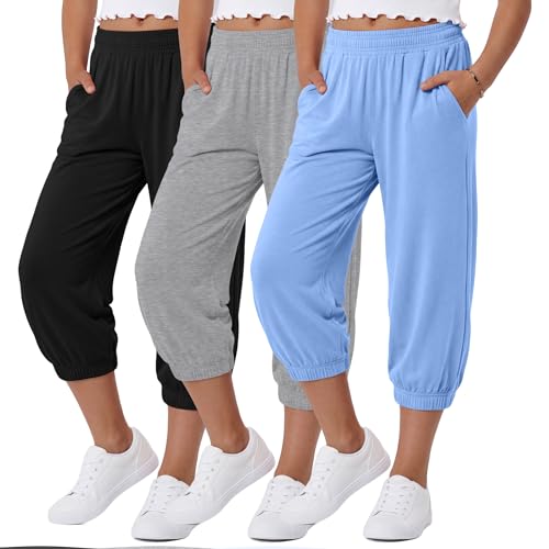 Girls' Capris Sweatpants 3-Pack - Comfortable Casual Activewear