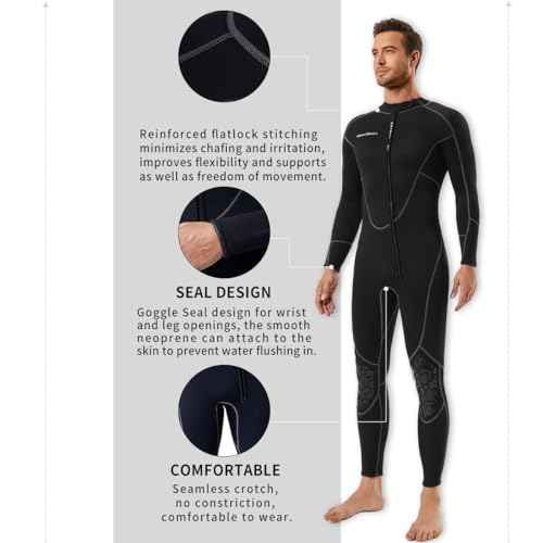 Seaskin Mens 3mm Shorty Wetsuit Womens, Full Body Diving Suit Front Zip Wetsuit for Diving Snorkeling Kayaking Swimming