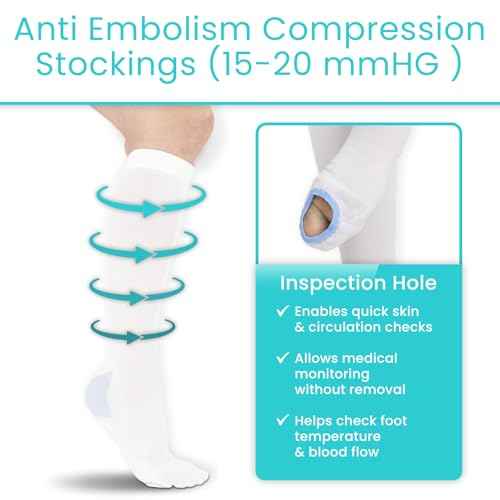 Vive Anti Embolism Compression Stockings for Women & Men - 15-20 mmHg Knee High TED Hose Socks for Post-Surgery, Pregnancy, Varicose Veins, Swelling, Soreness, Support & Travel (White)