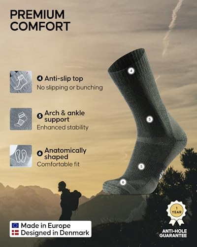 Danish Endurance Merino Wool Hiking Socks for Men & Women - Thermal, Multicolor (Medium)