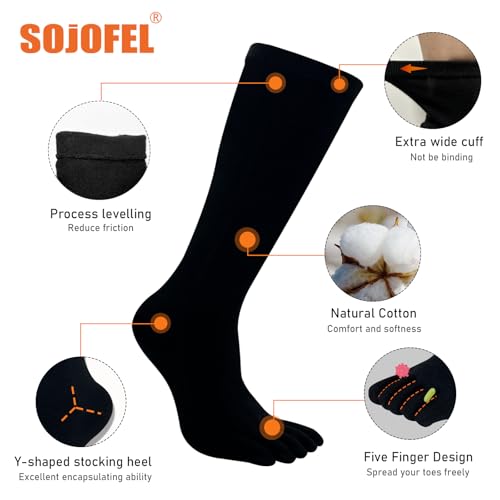 Men Women Cotton Toe Socks 5 Pairs - Athletic Five Finger Socks Black 6-12