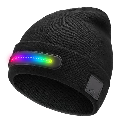 Beanie Hat with LED Light Strip, Rechargeable Winter Warm Cap with Multiple Light Modes Headlamp, Windproof Warm Knit hat for Men Women, Ideal for Outdoor Activities