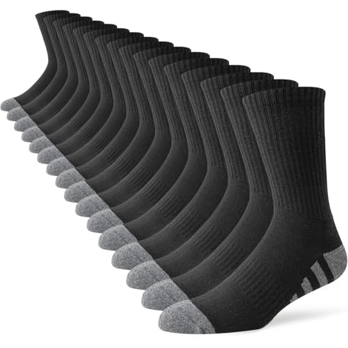 JOYNÉE Men's Crew Work Cushion Socks - Long Athletic Breathable Socks Black Large