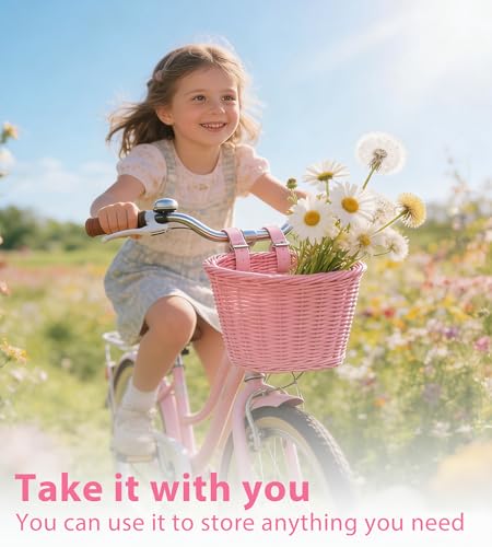 Kids Bike Basket Set with Pink Tassels, Bell & Ribbons - Bicycle Decorations for Boys & Girls
