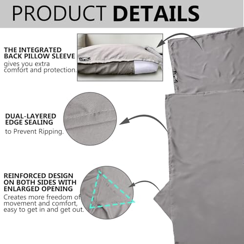Frelaxy Ultralight Sleeping Bag Liner Gray No Zipper 27.5x84.6in Travel Sheet
