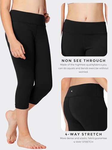 Kids Girls Leggings with Hidden Pocket - Dance Yoga Athletic Pants 10-11 Years / A4 Capri Black