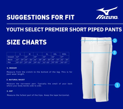 Youth Baseball Pants Large White Royal Piped Short Baseball Pants - Mizuno