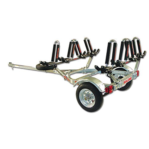 Malone MPG462G2 MicroSport 4 Kayak Trailer with 4 J-Rack Kayak Carriers & Spare Tire | 20' / 800 lbs Capacity | Fully Submersible | Marine Grade Galvanized Steel Construction