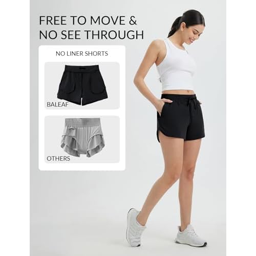 baleaf Women's 3.5" Running Shorts Quick Dry with Zipper Pocket Liner Shorts Gym Workout