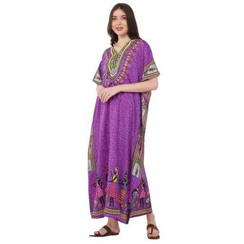 Divine threads Women African Print Kimono Cover Up V Neck Batwing Sleeve Plus Size Beach Kaftan Dresses Brown