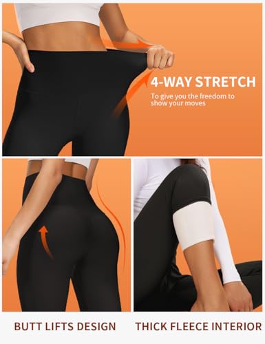 Bluemaple Fleece Lined High Waist Leggings for Women Tummy Control Thermal Winter No Pockets Medium Black Variation