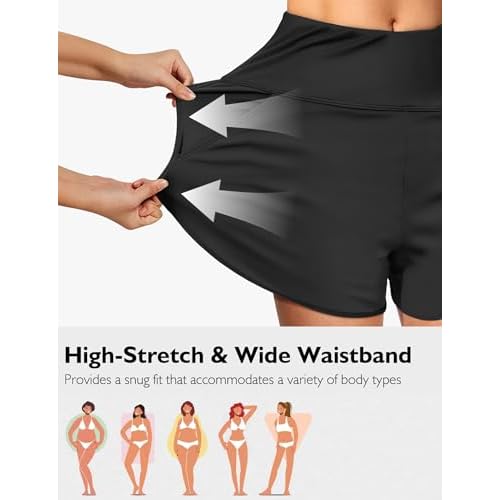 Buauty Women's 5" Swim Board Shorts Quick Dry High Waisted Swimsuits with Liner Pockets UPF 50+ Bathing Suits Bottoms Trunks