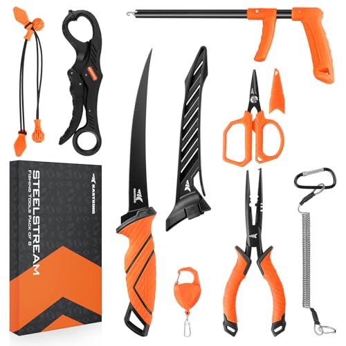 Fishing Tool Kit with Pliers, Fillet Knife, Scissors & Fish Gripper - 8 Pieces