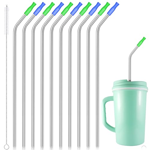 14-Inch Stainless Steel Drinking Straws for Large Tumblers - Silver, Set of 10
