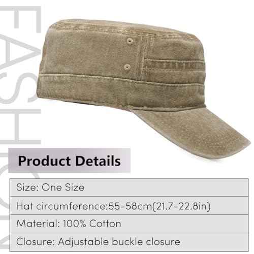 Unisex Cadet Army Caps Cotton Flat Top Cap Washed Military Hat Baseball Cap