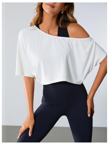 Women's Off Shoulder Yoga Crop Top Activewear T-Shirt