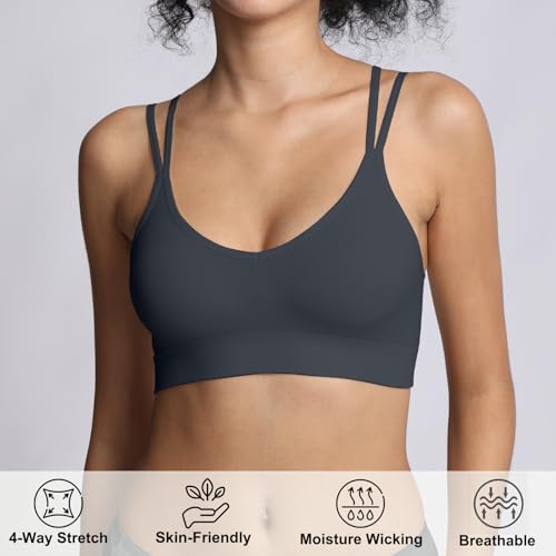Unpadded Seamless Support Sports Bras for Women - Black, Charcoal, White, X-Large