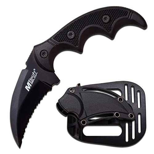 Fixed Blade Knife - Black Serrated Hawkbill Blade with Aluminum Handle & Sheath - Mtech USA MT-20-63BK-MC