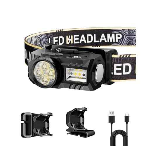 LED Headlamp Rechargeable with Motion Sensor - Super Bright Head Lamp with 6 Modes for Camping & Hiking Gear Essentials, IPX4 Waterproof Headlight Flashlight with Red Light, USB Cable Included(Black)