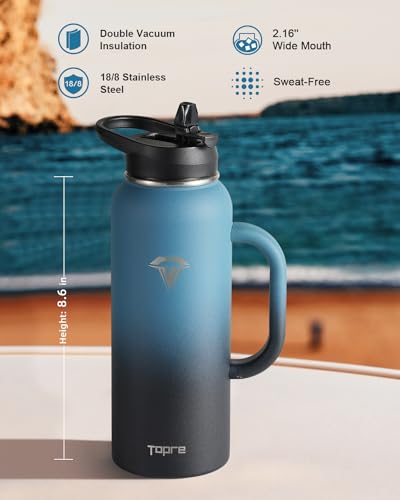40 oz Insulated Stainless Steel Water Bottle with Handle - Leakproof & Double Wall