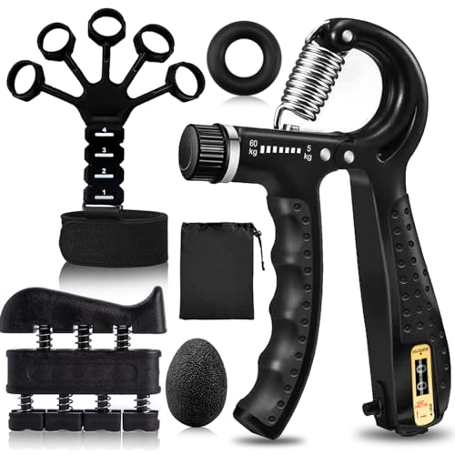 Hand Grip Strengthener Kit with Adjustable Resistance and Stress Ball