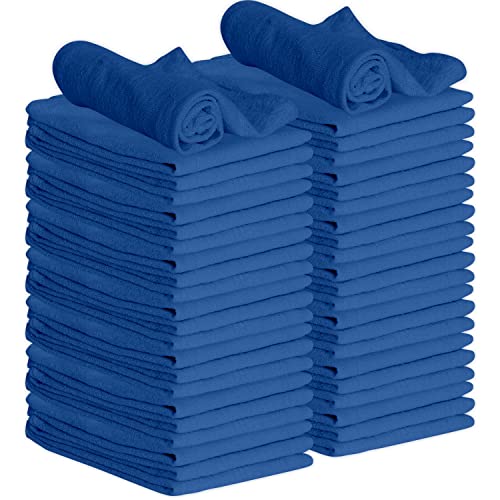 Reusable Blue Cotton Shop Towels 12x14 Inches, 50 Pack for Garage & Home