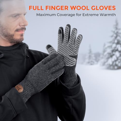 KastKing Bully Wooly Full Finger Gloves, Wool Fishing Gloves,Extended Cuff, Winter Gloves for Ice Fishing, Hunting, Hiking