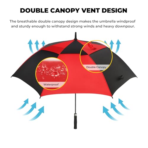Windproof 54-72 Inch Golf Umbrella with Double Canopy Auto Open - Black/Red, 72 Inch