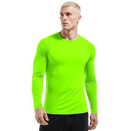 Men Long Sleeve Athletic Shirt, Crewneck Running T-Shirts Fitted, Moisture Wicking Base Layer Workout Tee Dry Fit