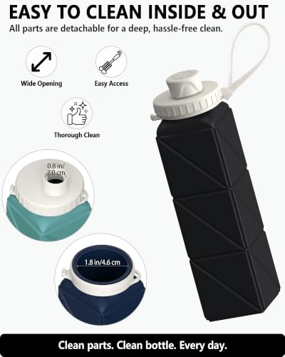 21oz Collapsible Silicone Water Bottle - Travel & Hiking Friendly