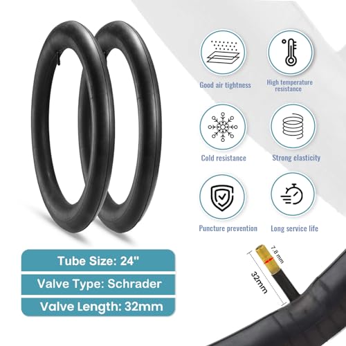 Black 24x2.125 Bike Tires Set with Inner Tubes & Levers - Cruiser & Urban Bikes