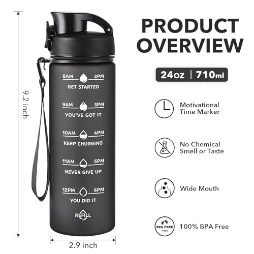 Enerbone 24oz Water Bottle - Black Chocolate Leakproof Toxin-Free Sports Hydration with Straw