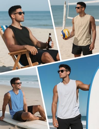 Men's Sleeveless Workout Tank Top - Muscle Fit, Quick Dry, Open Cut, Large Black