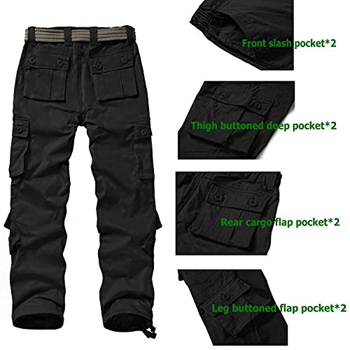 Women's Cotton Military Cargo Work Pants with 8 Pockets - Black, Size 2