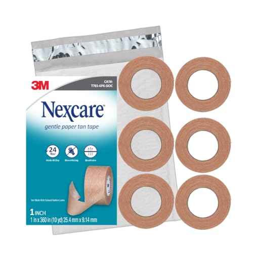 Nexcare Gentle Paper Tan Skin Tape, 1 in x 10 yd, Non-Irritating, Discreet Look, Great for Frequent Gauze Changes, Gentle on Sensitive Skin, Dermatologist-Tested, Hypoallergenic Tape, 6 Rolls