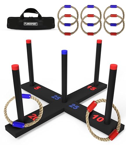 Outdoor Ring Toss Game Set with 6 Double-Beaded Rings and Carry Case - Yard & Party Play