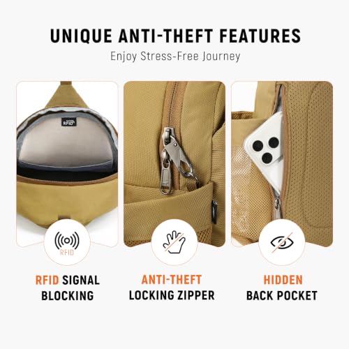 Khaki Anti-Theft Crossbody Sling Bag RFID Travel Shoulder Bag for Men & Women