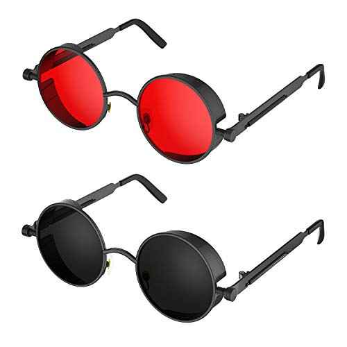 PROUDDEMON Retro Gothic Steampunk Sunglasses for Women Men Round Lens Metal Frame