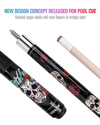 Pool Cue Stick 58" Canadian Maple with Skull Design and Case - 21oz