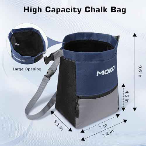 MoKo Chalk Bag for Rock Climbing, Large Capacity Climbing Chalk Bag with Magnetic Snap and Zipper Pocket, Portable Chalk Bucket for Rock Climbing, Weight Lifting, Bouldering, Gymnastics, Fitness