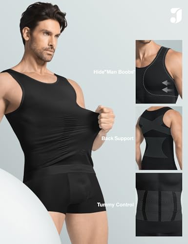 X-Large Compression Shirt Men Body Shaper Vest Workout Tank Top - Black & White