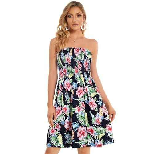 CHICGAL Summer Dresses for Women Beach Cover Ups Strapless Boho Floral Print Sundress