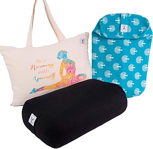Travel Yoga Bolster Cushion Set with Washable Cover & Carry Bag - 18x11x6.5 in