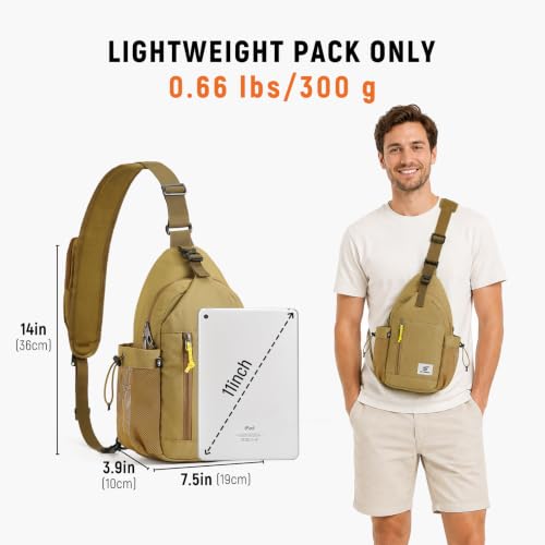 Khaki Anti-Theft Crossbody Sling Bag RFID Travel Shoulder Bag for Men & Women