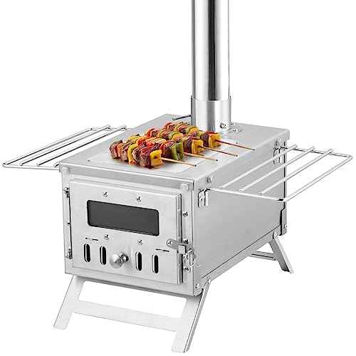 VEVOR Camping Wood Stove Stainless Steel Camping Tent Stove, Portable Wood Burning Stove with Chimney Pipes & Gloves, 700in©øFirebox Hot Tent Stove for Outdoor Cooking and Heating with 8 Pipes