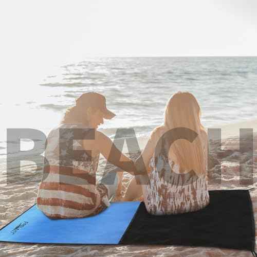 Frelaxy Pocket Picnic Blanket, Waterproof Sandproof Beach Mat, Compact Camping Tarp for Festivals, Hiking, Travel, Outdoor Recreation (Blue, 28'' x 47'')