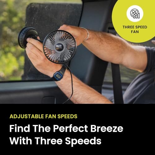 Car Camping Fan with Suction Cup Mount - USB-C Portable Fan for Vehicles & Tents